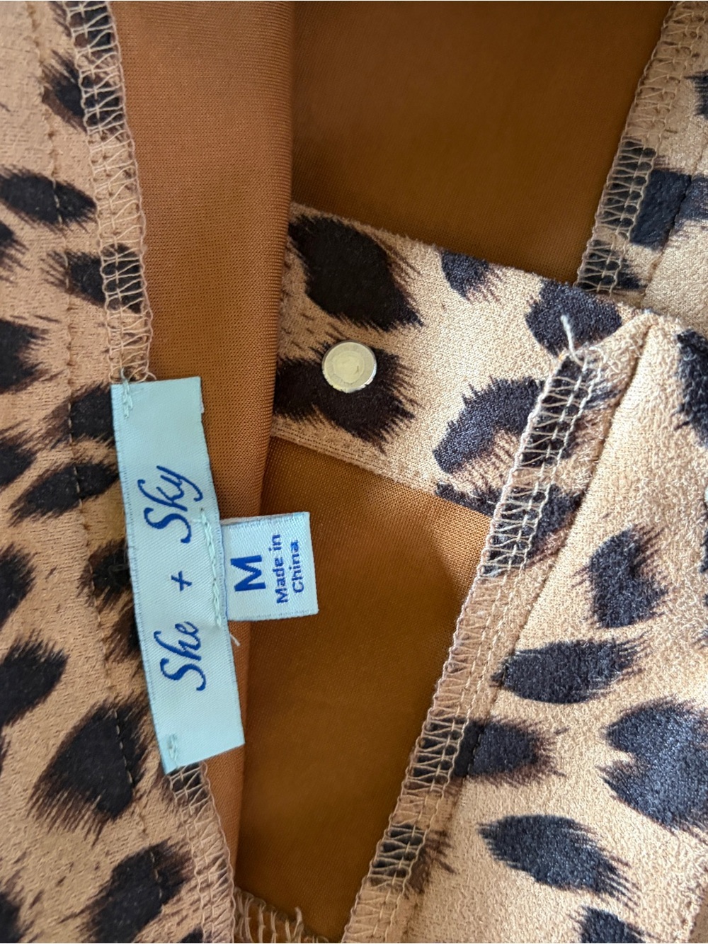 She + Sky Leopard Print Button-Front Mini Skirt - Brown/Black - Picture 3 of 3